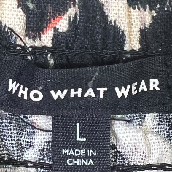 Who What Wear Leopard Smocked Puff Sleeve Midi Dress Womens L Black Animal Boho - Picture 7 of 8